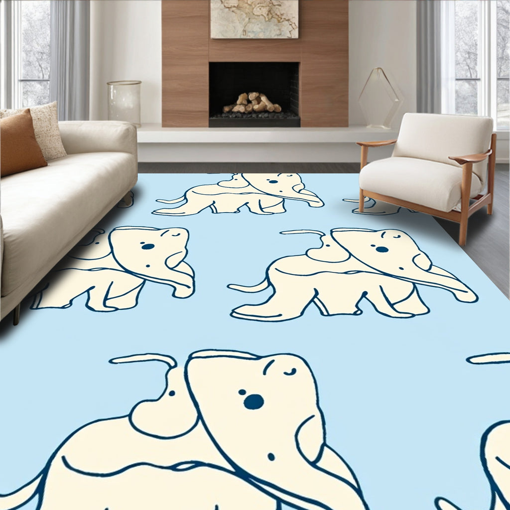 Light Blue Playful Elephant Companions Rug