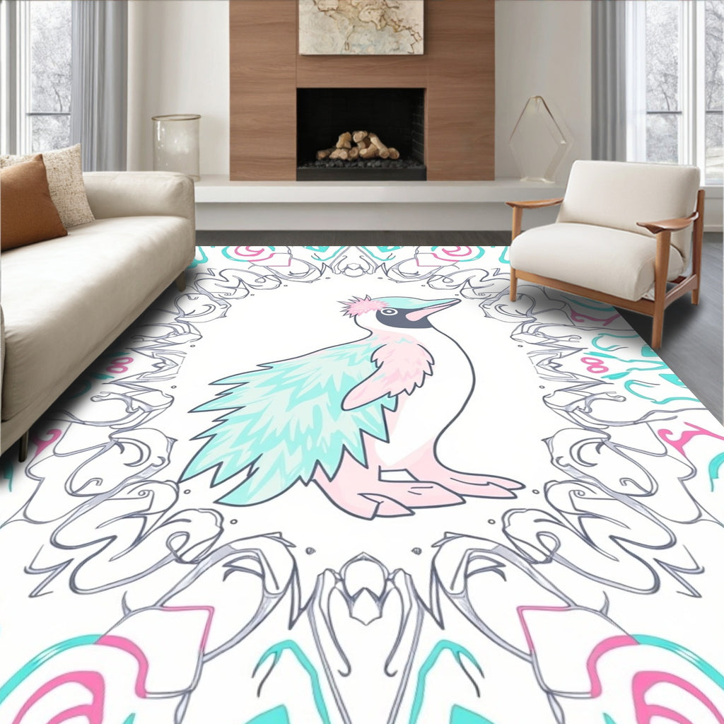 Pastel Penguin Mandala Frame Rug