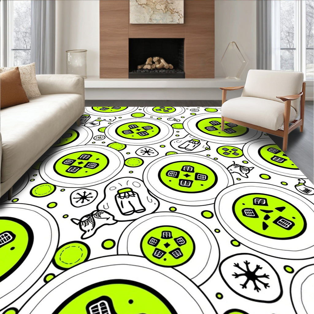 Bright Green Round Icons And Shapes Rug