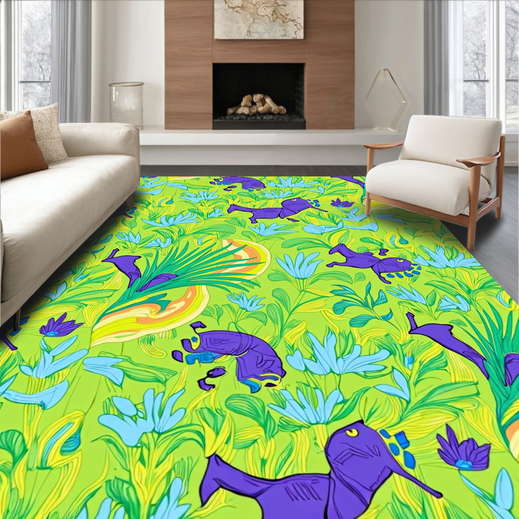 Whimsical Purple Creatures Tropical Garden Rug