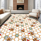 Whimsical Yellow Bee Honeycomb Artwork Rug