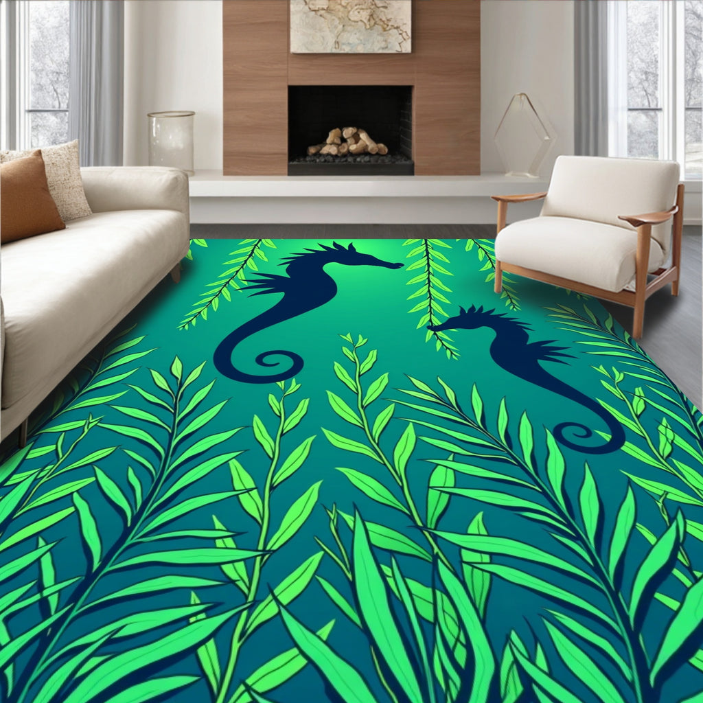 Deep Sea Seahorse Foliage Gradient Rug