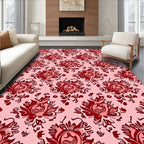 Rich Crimson Bloom Damask Tapestry Rug
