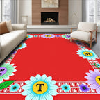 Bright Red Floral Alphabet Border Rug