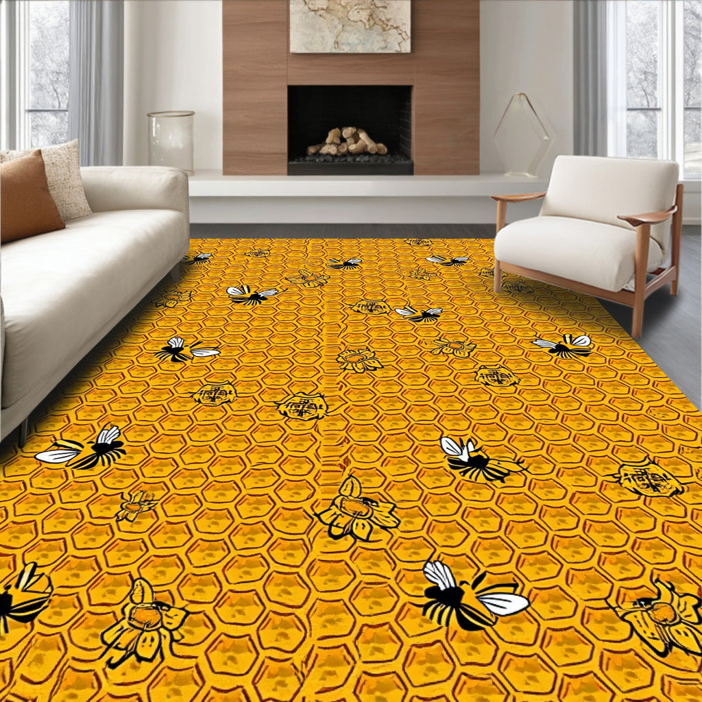 Golden Hive Bee Floral Medallion Rug