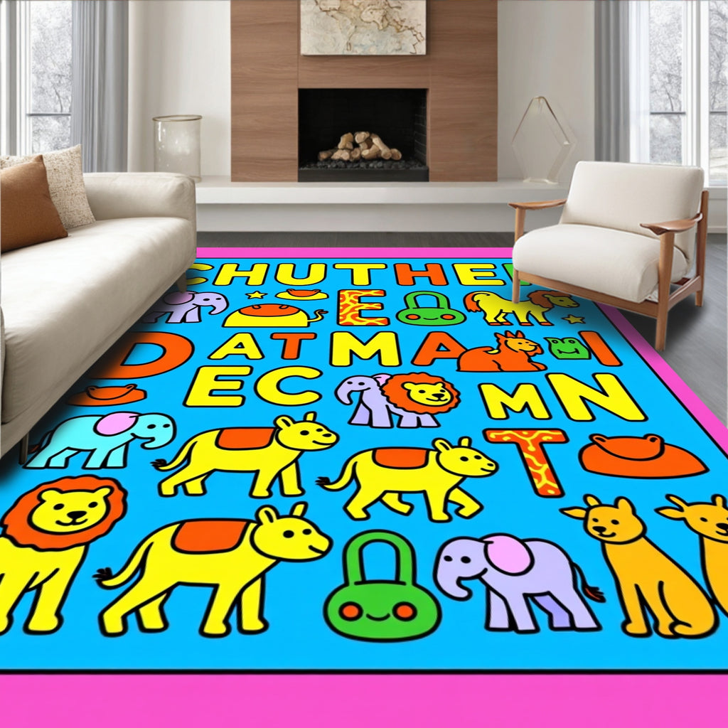 Colorful Animal Alphabet Play Mat Rug