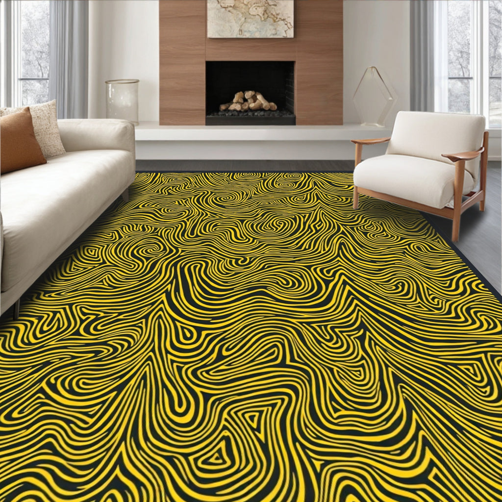 Golden Swirl Abstract Terrain Rug