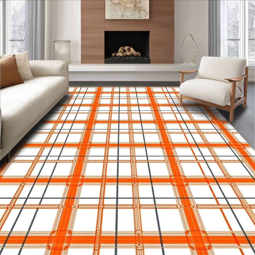 Bold Orange White Latticework Grid Rug