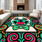 Vibrant Pug With Tribal Border Rug