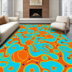 Vibrant Orange Aqua Abstract Star Orb Rug