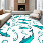 Aqua Shark Swirl Aquatic Scene Rug