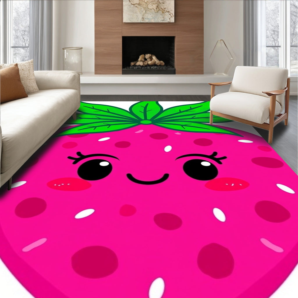 Kawaii Pink Strawberry Spots Foliage Rug