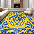 Sunny Yellow Blue Floral Medallion Rug