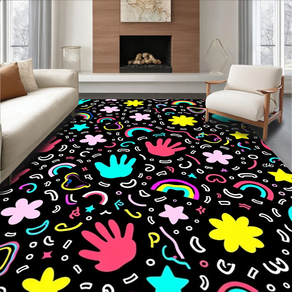 Vibrant Rainbow Hand Star Flowers Rug