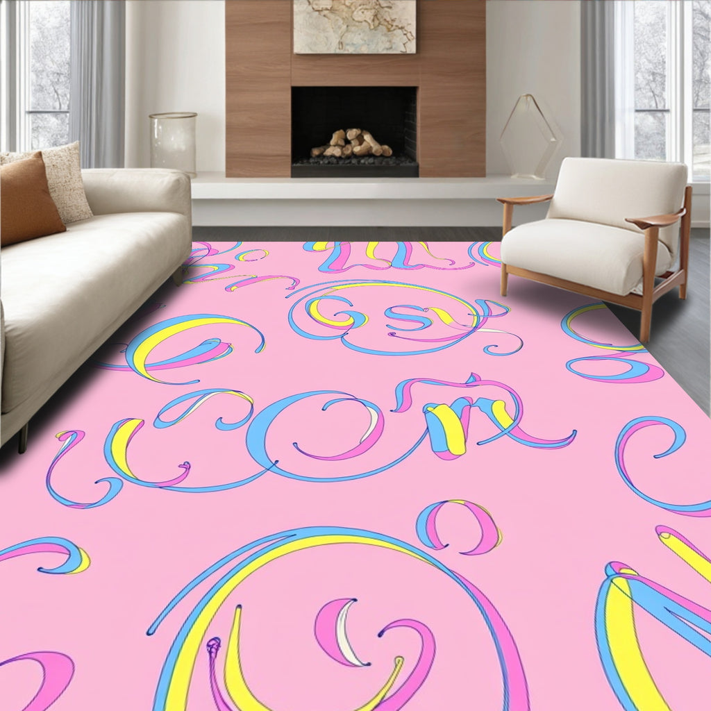 Pink Ribbon Script Pastel Rug
