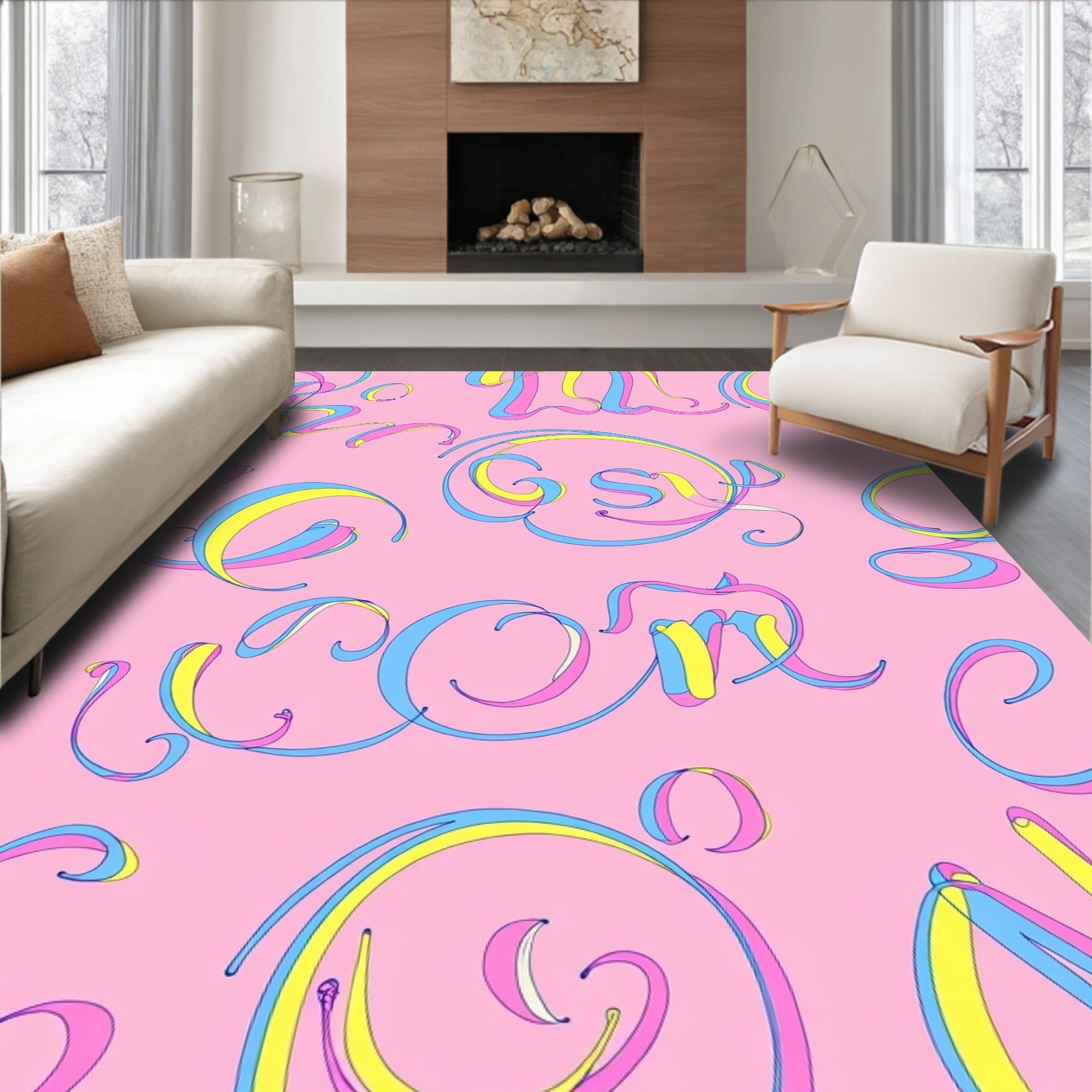 Pink Ribbon Script Pastel Rug