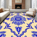 Vibrant Blue Floral Medallion Cream Rug