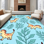 Playful Yellow Dinosaurs Blue Foliage Rug