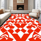 Vibrant Red Geometric Symmetry Medallion Rug