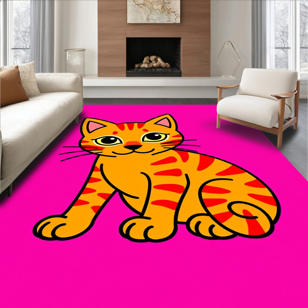 Orange Tabby Cat Whimsical Art Rug