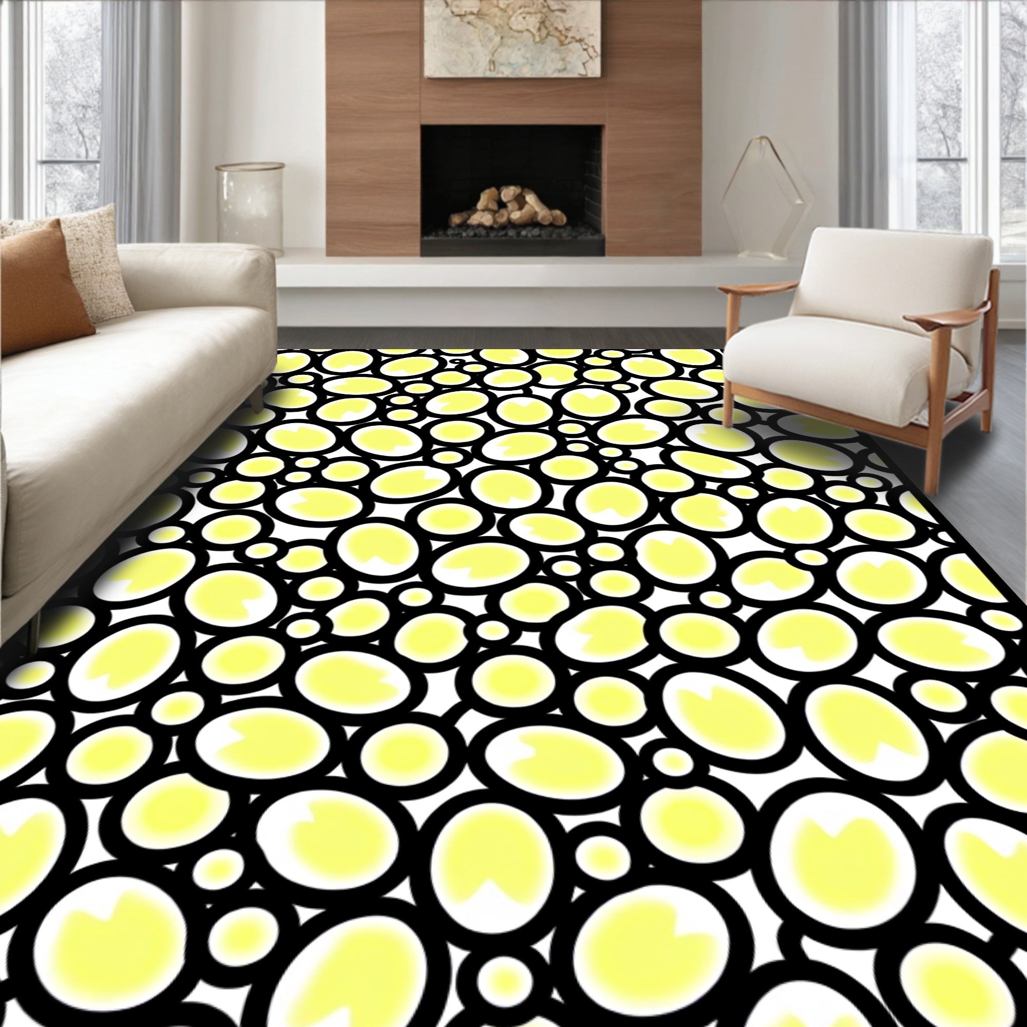 Whimsical Pale Yellow Ovoid Cluster Rug