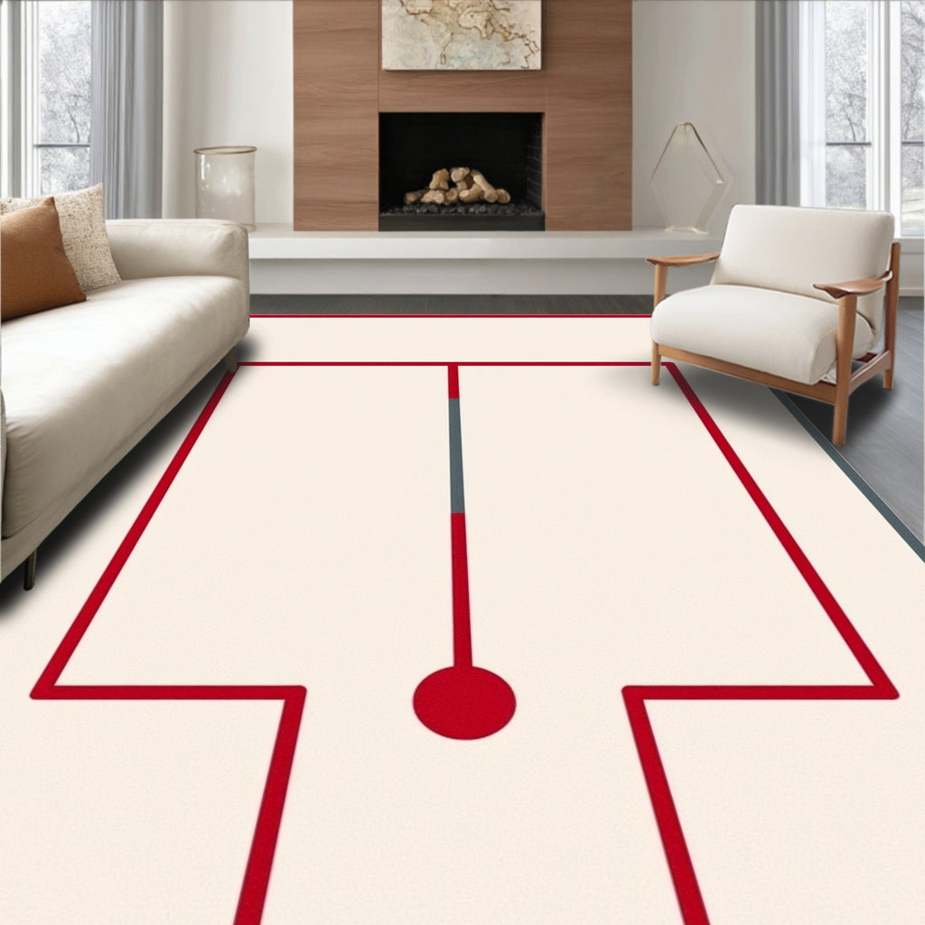 Cream Red Geometric Abstract Loop Rug