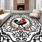 Rooster With Orange Blue Black Accents Rug