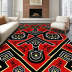 Bold Red Black Geometric Tribal Medallion Rug