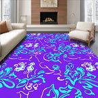 Turquoise Floral Elements on Purple Background Rug