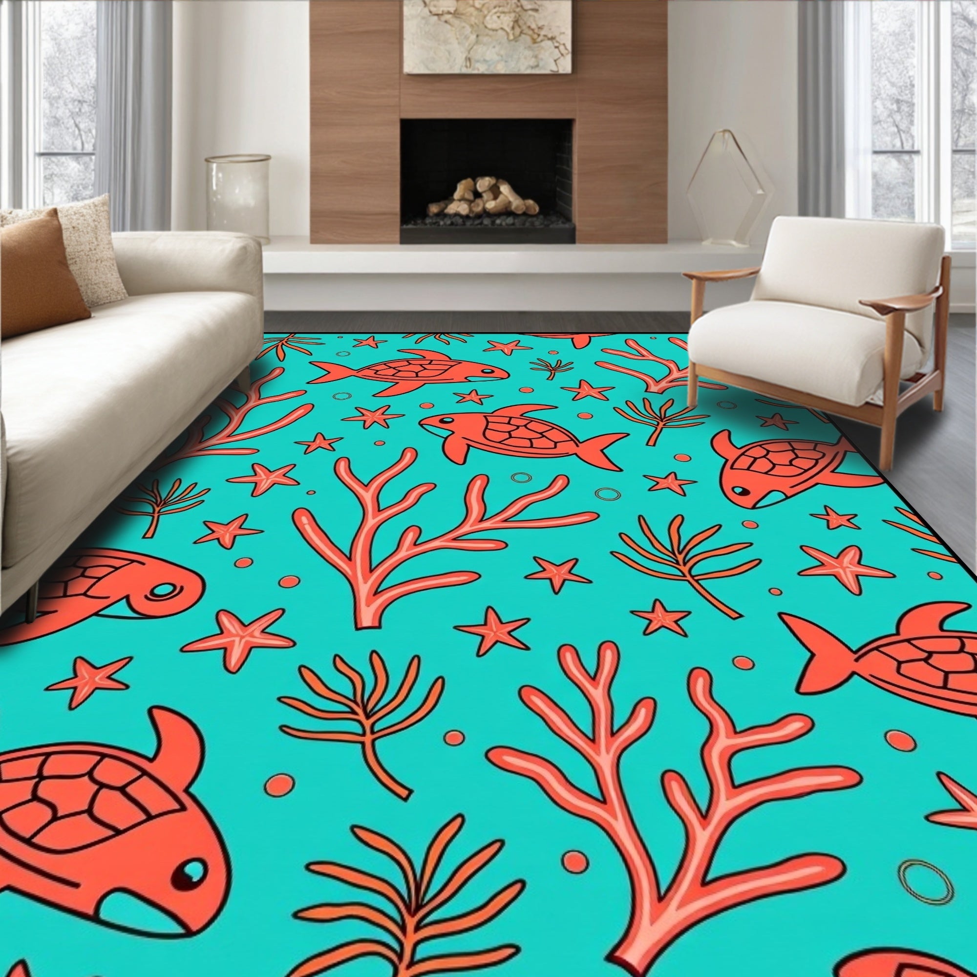 Coral Fish Starfish Undersea Whimsy Rug