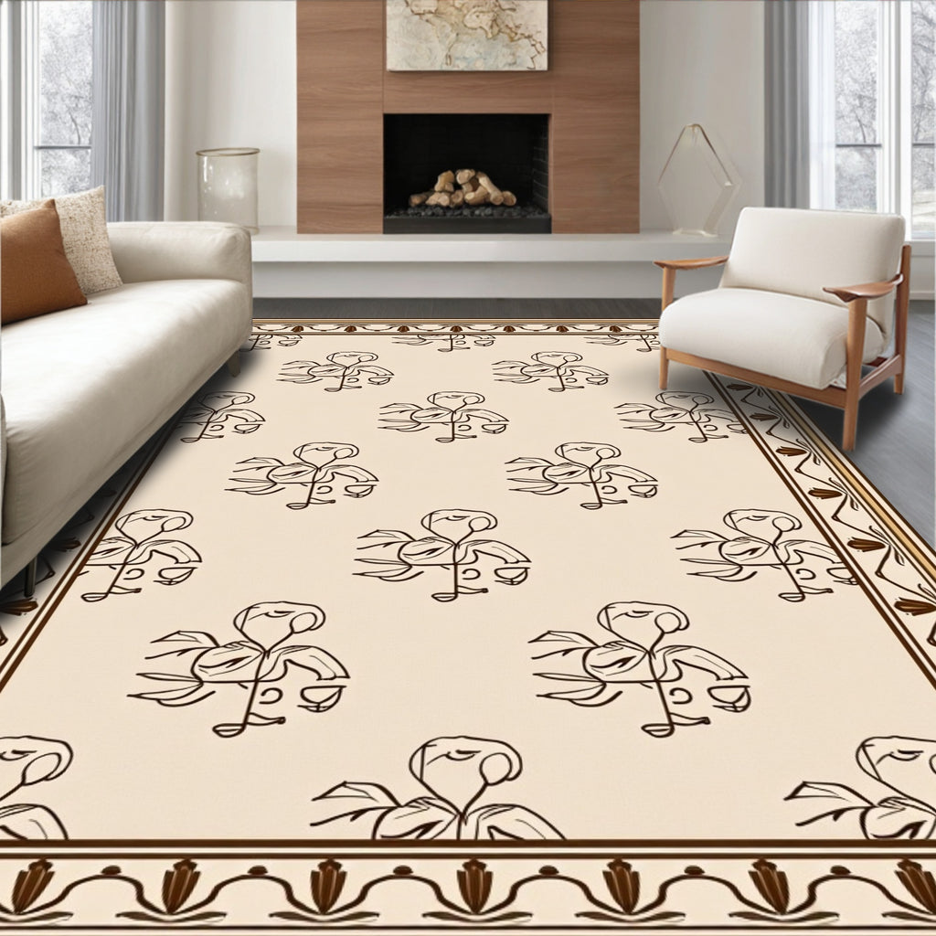 Cream Brown Flamingo Floral Repeat Rug