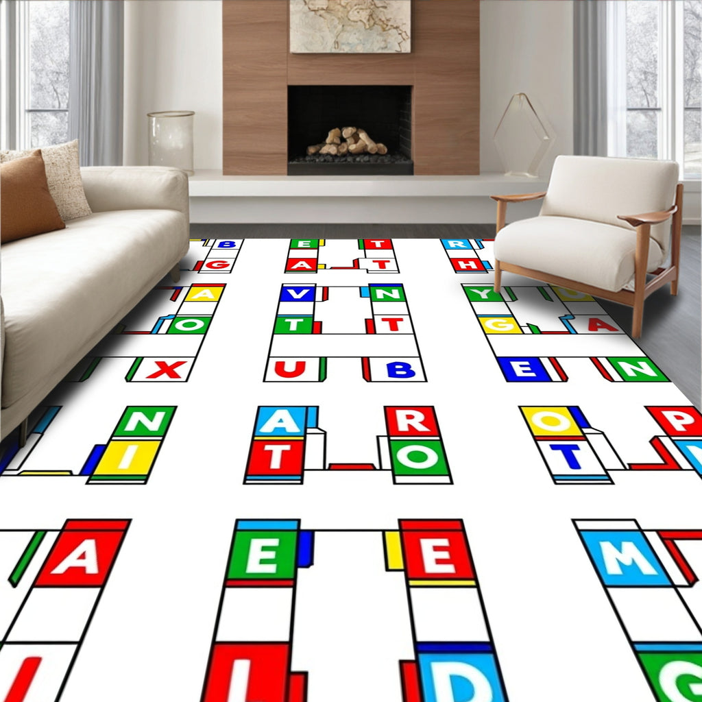 Bold Primary Color Block Letter Rug