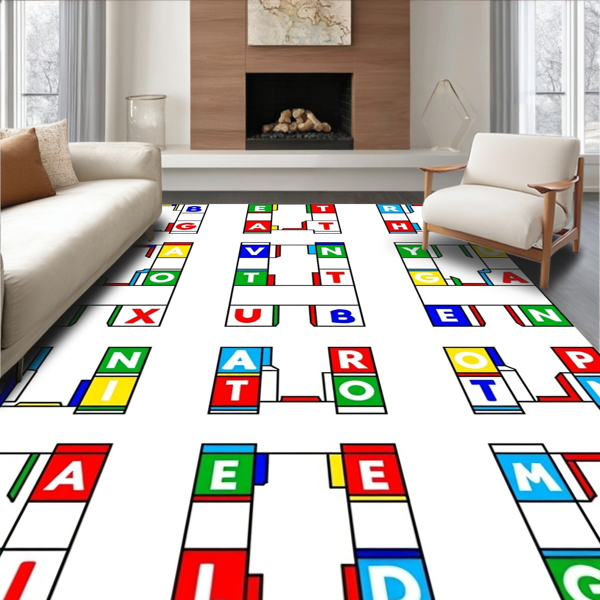 Bold Primary Color Block Letter Rug