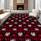Bold Red Geometric Retro Square Rug