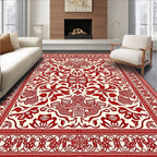 Crimson Vintage Floral Border Rug