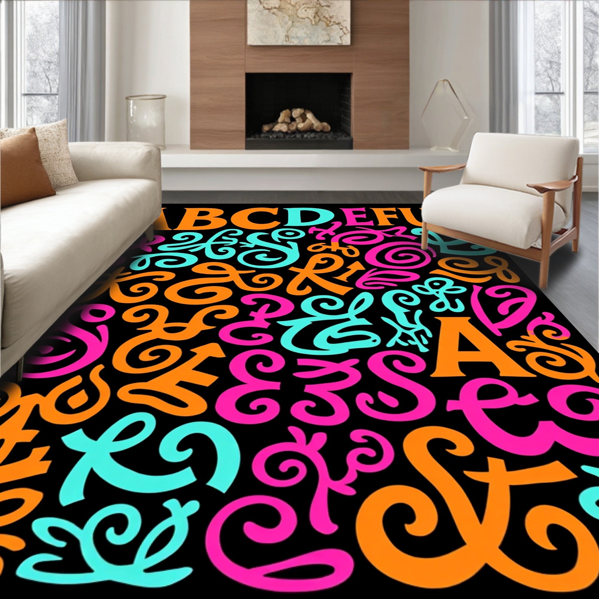Bold Alphabet Swirl and Curl Rug