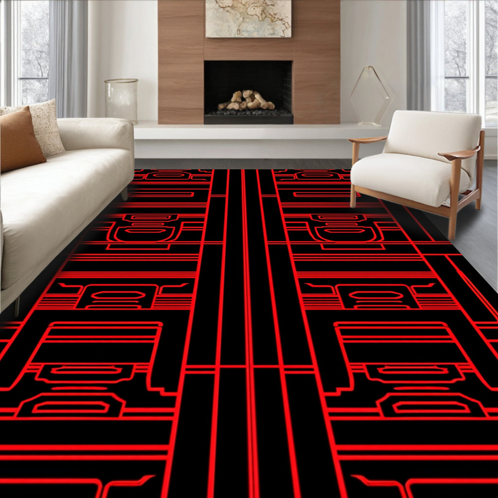 Bold Red Geometric Panels Rug