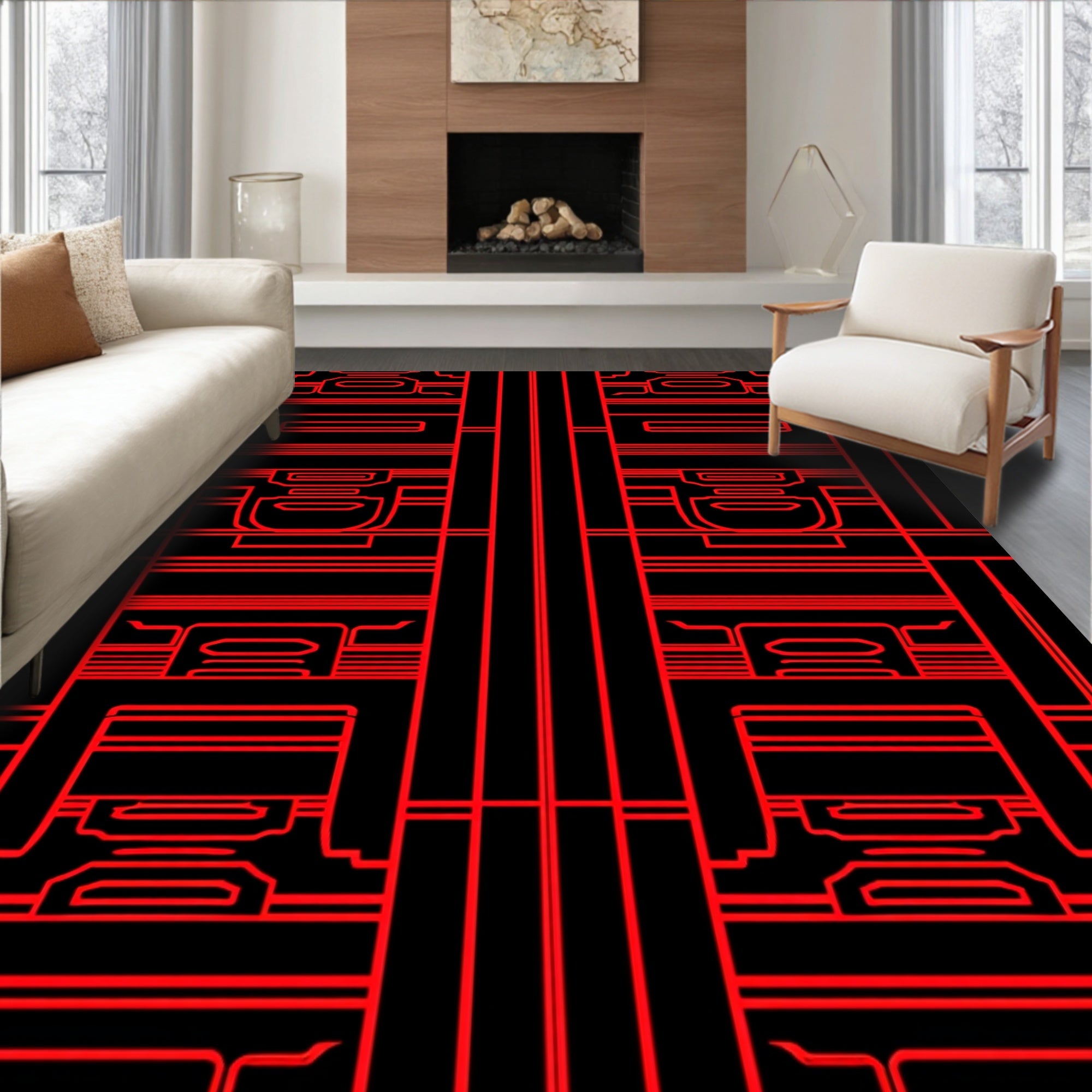 Bold Red Geometric Panels Rug