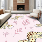 Whimsical Yellow Leopard Botanical Scene Rug