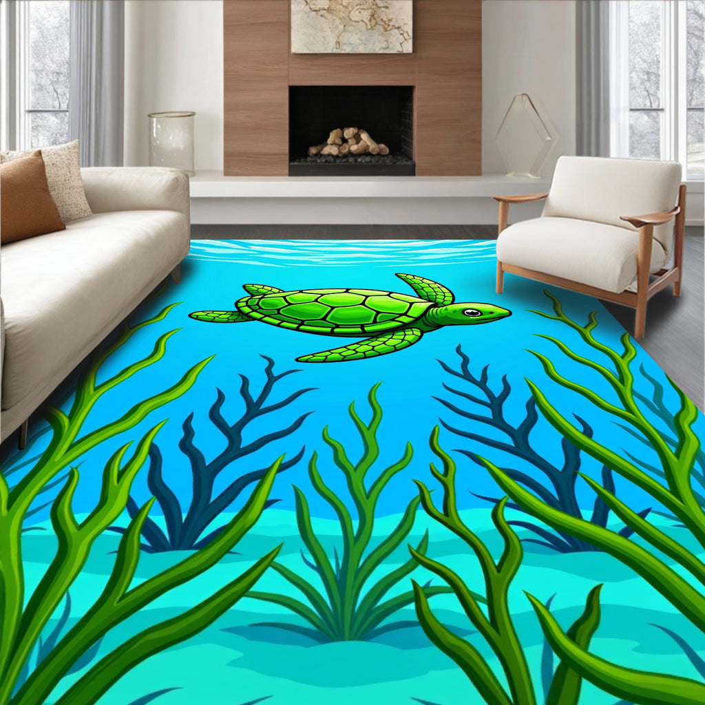 Bright Green Sea Turtle Ocean Life Rug