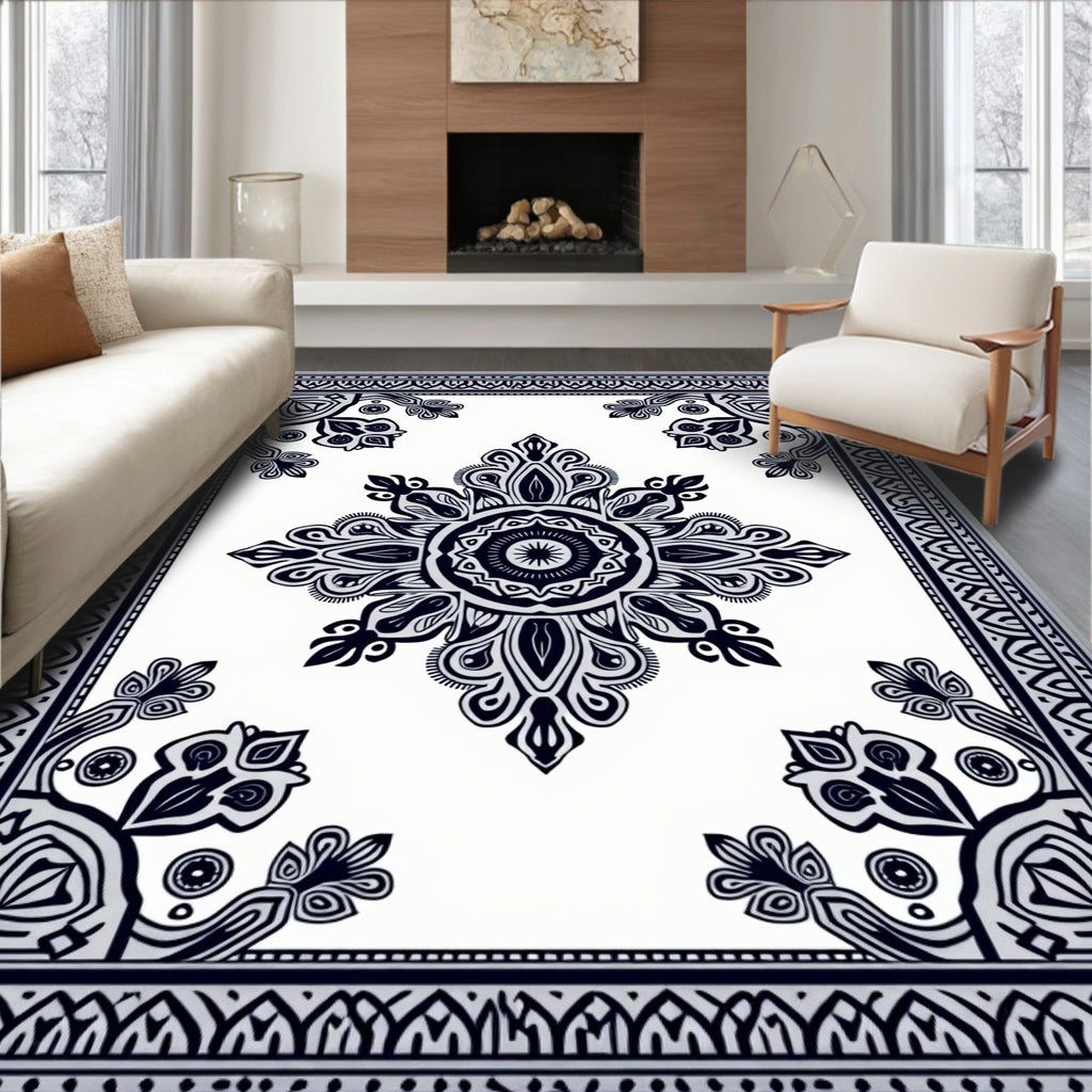 Dark Blue Medallion Border Rug