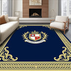 Ornate Blue Golden Crested Frame Rug