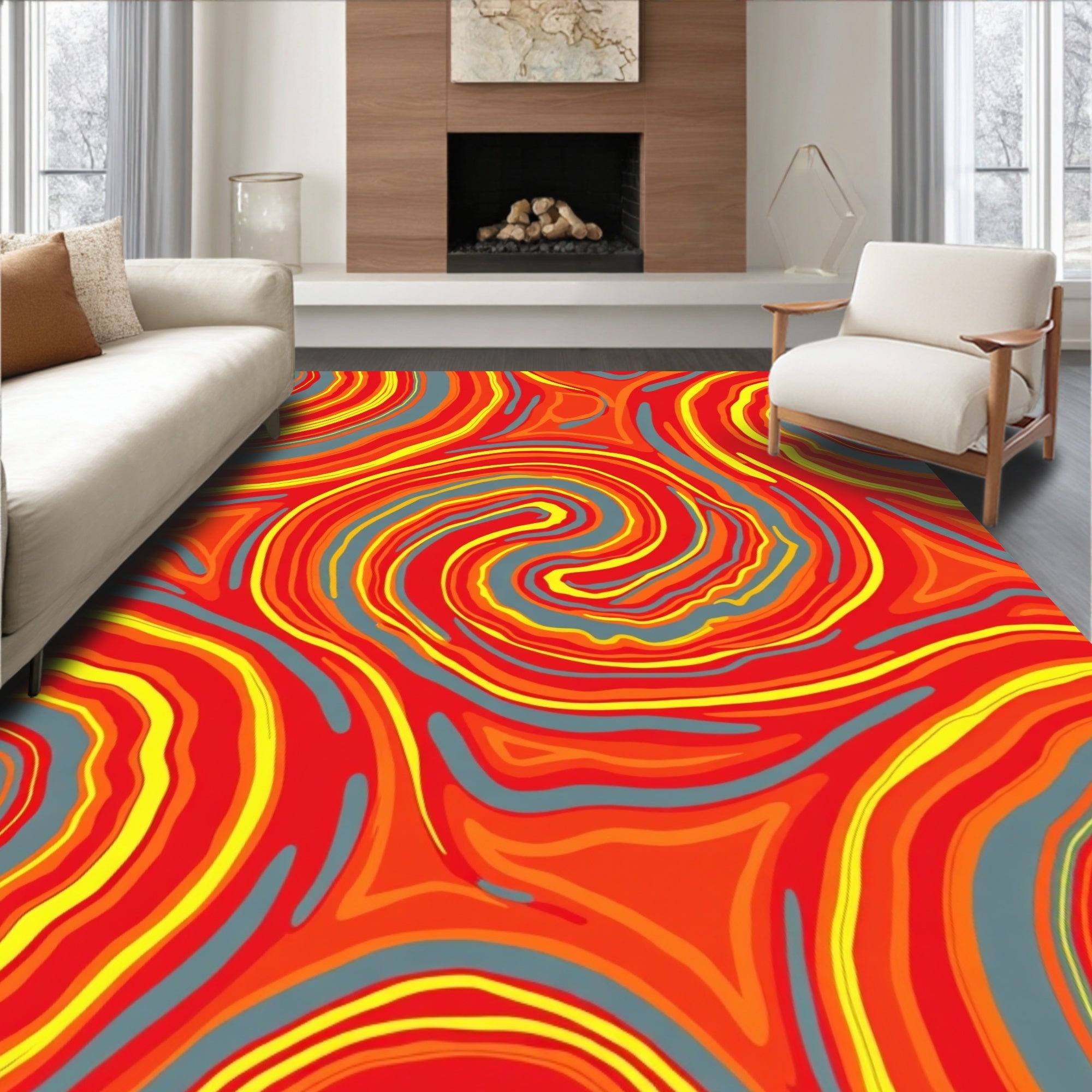 Fiery Red Swirl Agate Rug