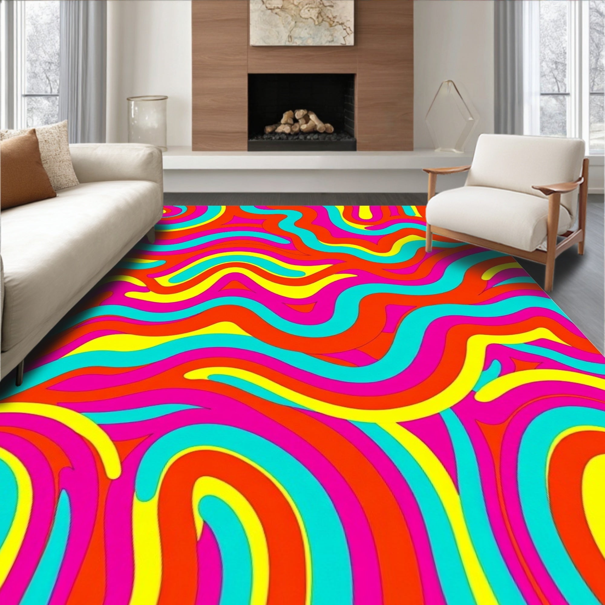 Vibrant Retro Swirl Abstract Rug