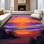 Sunset Beach Birds Purple Orange Waves Rug