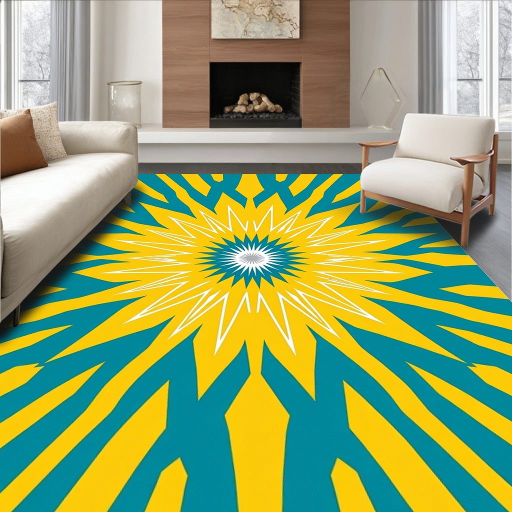 Radiant Yellow Teal Starburst Rug