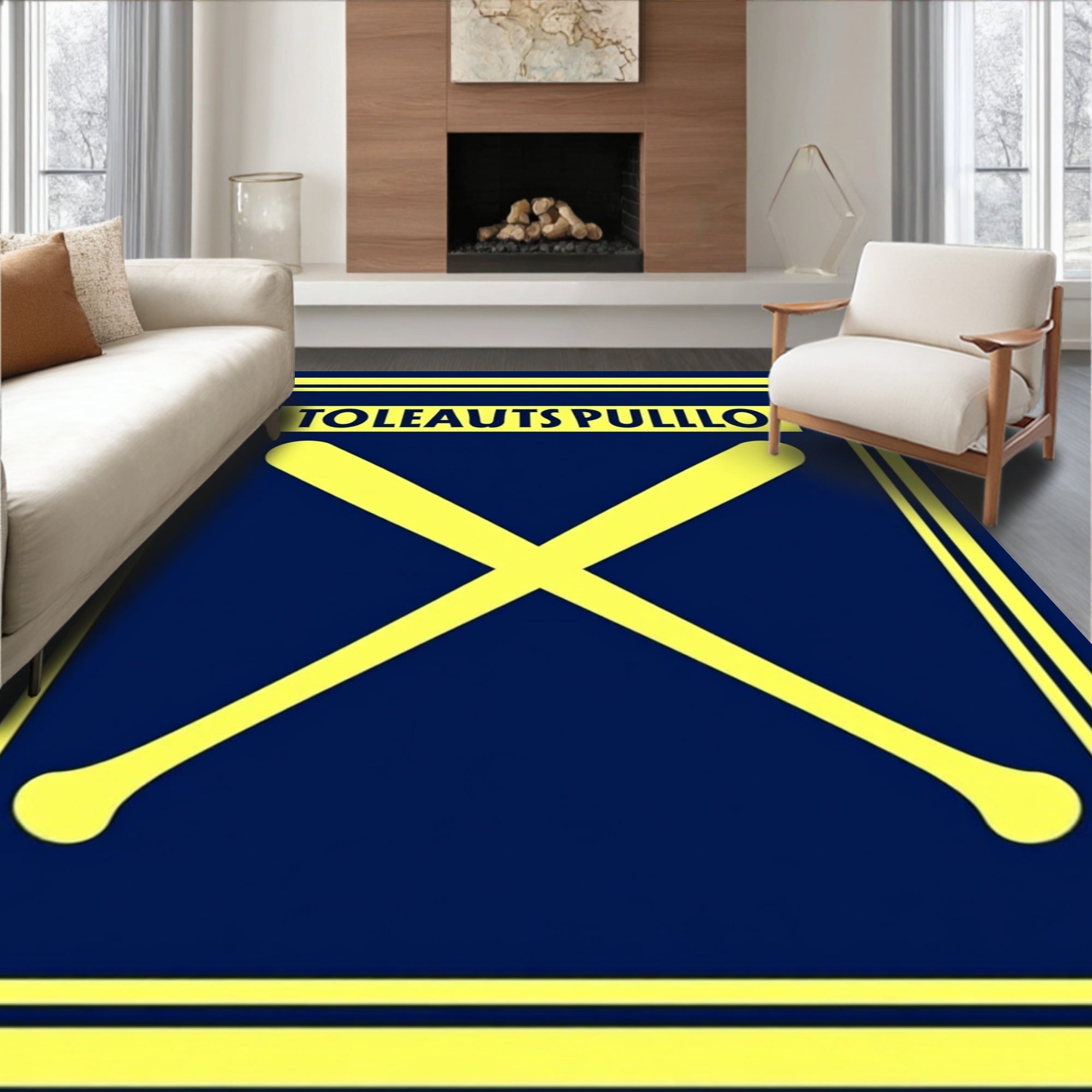 Navy Yellow Crossed Bats Emblem Rug
