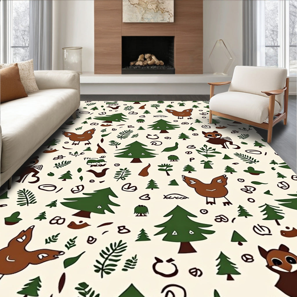 Forest Creatures and Pine Trees Rug