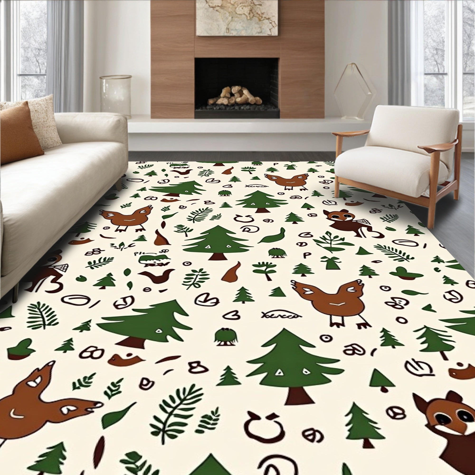Forest Creatures and Pine Trees Rug