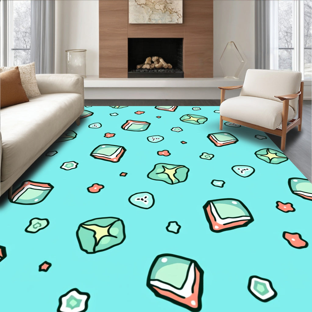 Aqua Teal Cubes Coral Scatter Rug